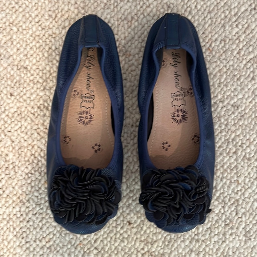 Navy Blue Ballet Flat with Flower detail